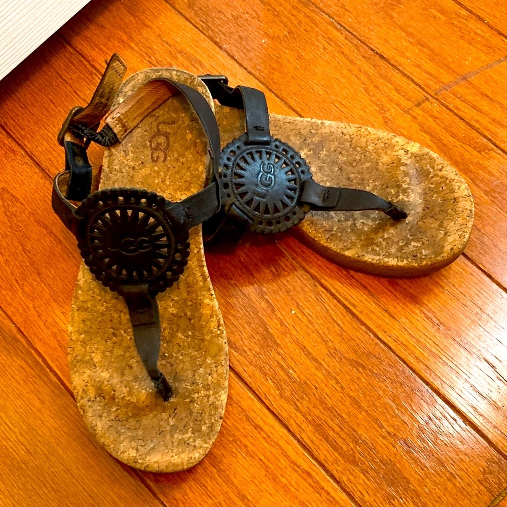UGG Black leather sandal with Cork footbed Sandals